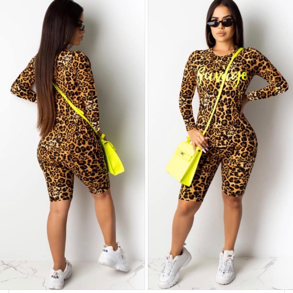 Cheetah outfit with neon Savage words